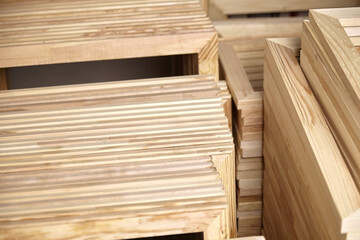 Stretcher bars, stack of wooden frames for canvas wrap