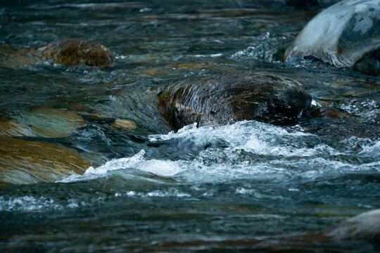 Ice-cold river during winter in Disentis