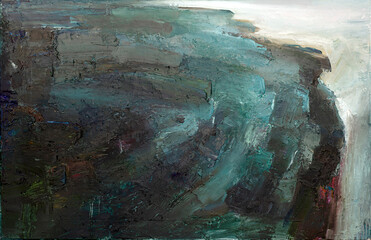 Abstract landscape art background. Seascape Contemporary art. Oil painting of ocean. oil paint texture. Modern art.