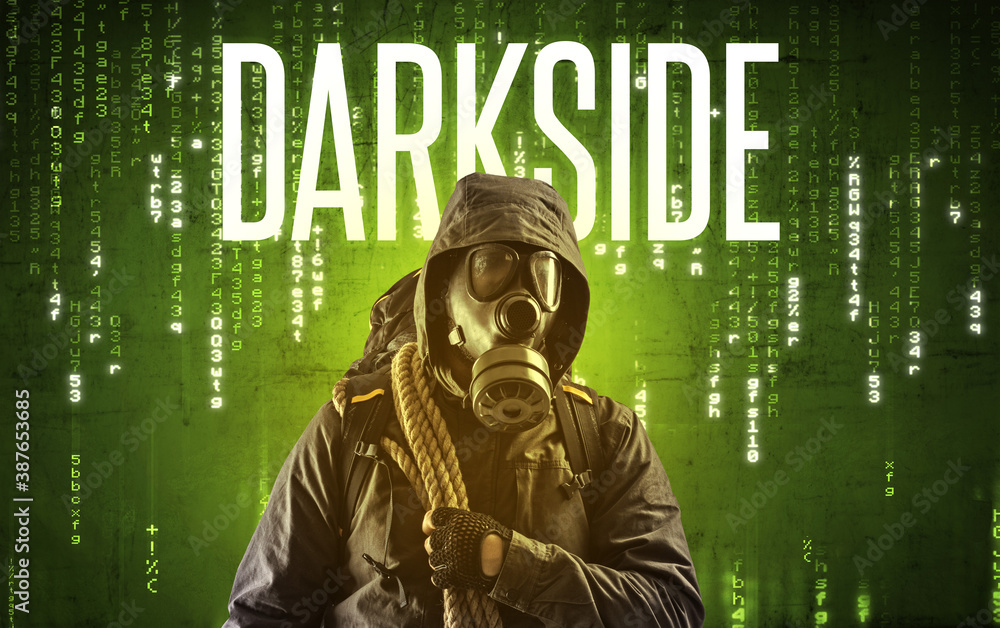 Poster faceless hacker with darkside inscription, hacking concept