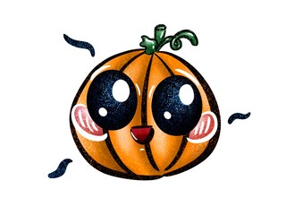 Happy Halloween!Cute brilliant pumpkin is surprised. On white background
