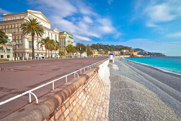 English promenade famous walkway and beach in city of Nice, French riviera © xbrchx