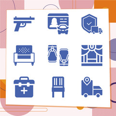 Simple set of 9 icons related to automobile