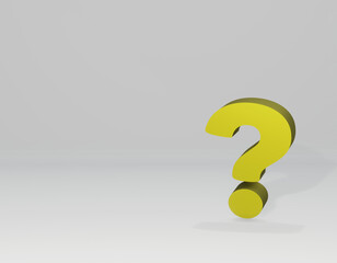 yellow question mark on gray plain background. 3d render