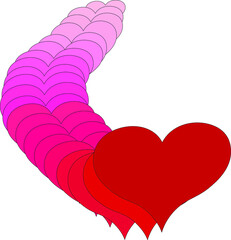 Vector image - a large number of hearts of different sizes and colors. From light pink to bright Burgundy. Red heart. Romantic atmosphere. Movement, arrow, shadows, copying. Gradient