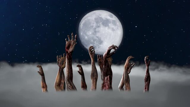 zombie hands halloween background 3d render