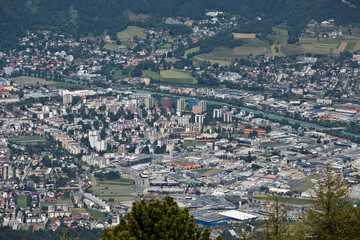 Naklejka premium Innsbruck Patscherkofel Hiking to the peaks of the Alps of Tyrol in Austria enjoying the view. Europe scenery.