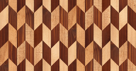 Seamless wooden wall.  Wood texture background. Brown parquet floor with geometric pattern. 