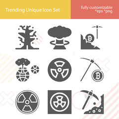 Simple set of uranium related filled icons. © Nana