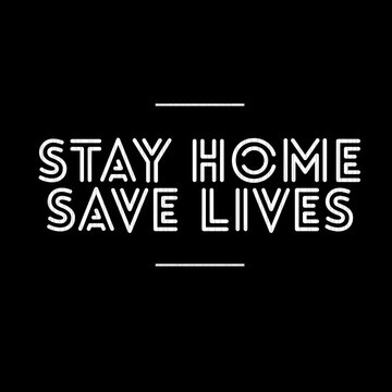 Image with text "stay home save lives"