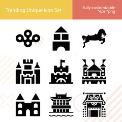 Simple set of great hall related filled icons.
