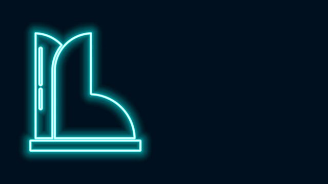 Glowing neon line Waterproof rubber boot icon isolated on black background. Gumboots for rainy weather, fishing, gardening. 4K Video motion graphic animation