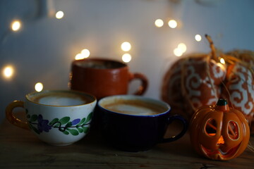 pottery mugs and pumpkins