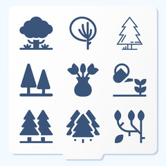 Simple set of 9 icons related to flora