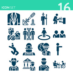 Simple set of 16 icons related to hu beings