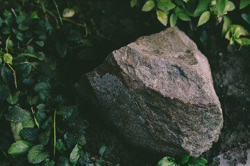 The stone lies on the ground