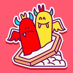 kawaii doodle cartoon monster designs for wallpaper, stickers, coloring books, pins, emblems, logos and more