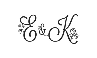 E&K floral ornate letters wedding alphabet characters