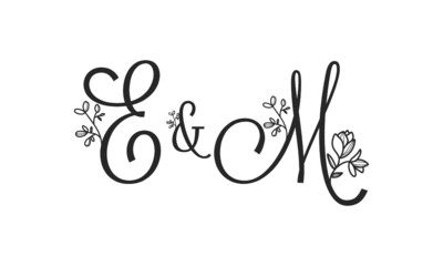 E&M floral ornate letters wedding alphabet characters