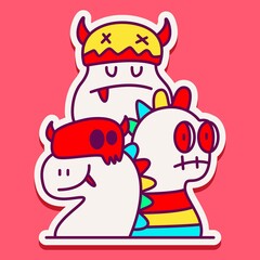 kawaii doodle cartoon monster designs for wallpaper, stickers, coloring books, pins, emblems, logos and more