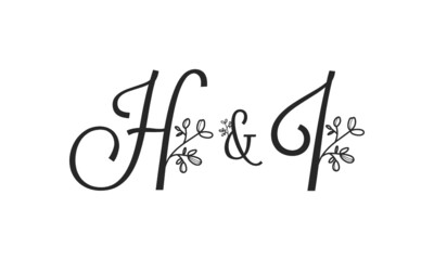 H&I floral ornate letters wedding alphabet characters