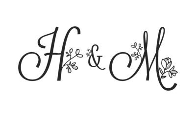 Fototapeta na wymiar H&M floral ornate letters wedding alphabet characters