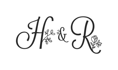 Fototapeta na wymiar H&R floral ornate letters wedding alphabet characters
