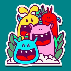 kawaii doodle cartoon monster designs for wallpaper, stickers, coloring books, pins, emblems, logos and more