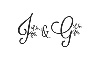 Fototapeta na wymiar J&G floral ornate letters wedding alphabet characters