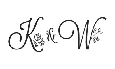 Fototapeta na wymiar K&W floral ornate letters wedding alphabet characters