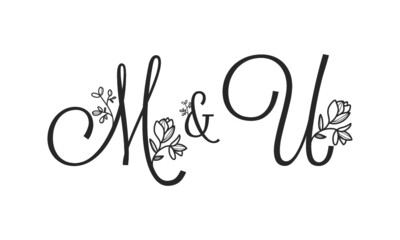 Fototapeta na wymiar M&U floral ornate letters wedding alphabet characters