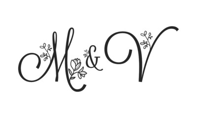 M&V floral ornate letters wedding alphabet characters