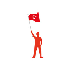 silhouette soldier holding a turkey flag, flat style