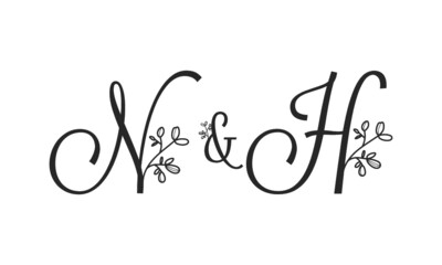 N&H floral ornate letters wedding alphabet characters