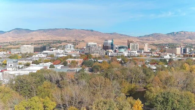Little town of Boise Idaho in the fall with autumn tree colors