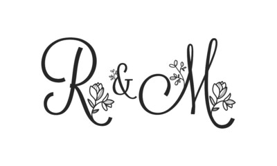 Fototapeta na wymiar R&M floral ornate letters wedding alphabet characters
