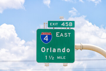 Tampa, USA road street interstate highway green arrow sign for i4 east exit for Orlando Florida...