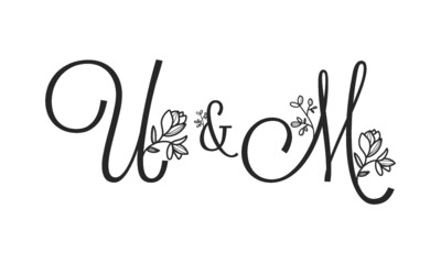 Fototapeta na wymiar U&M floral ornate letters wedding alphabet characters