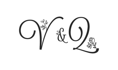 V&Q floral ornate letters wedding alphabet characters