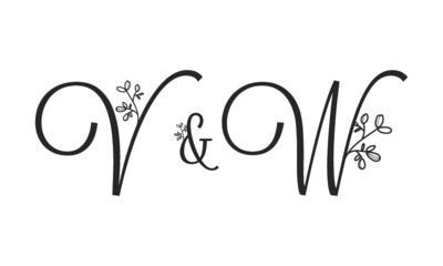 V&W floral ornate letters wedding alphabet characters