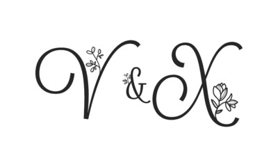 V&X floral ornate letters wedding alphabet characters