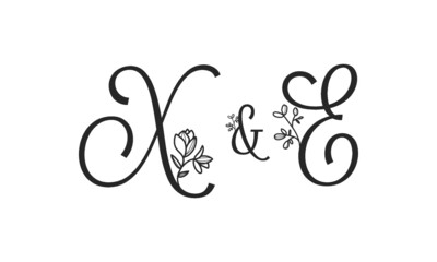 X&E floral ornate letters wedding alphabet characters