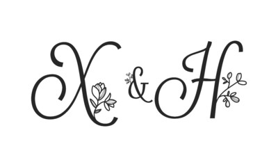 X&H floral ornate letters wedding alphabet characters