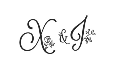X&J floral ornate letters wedding alphabet characters