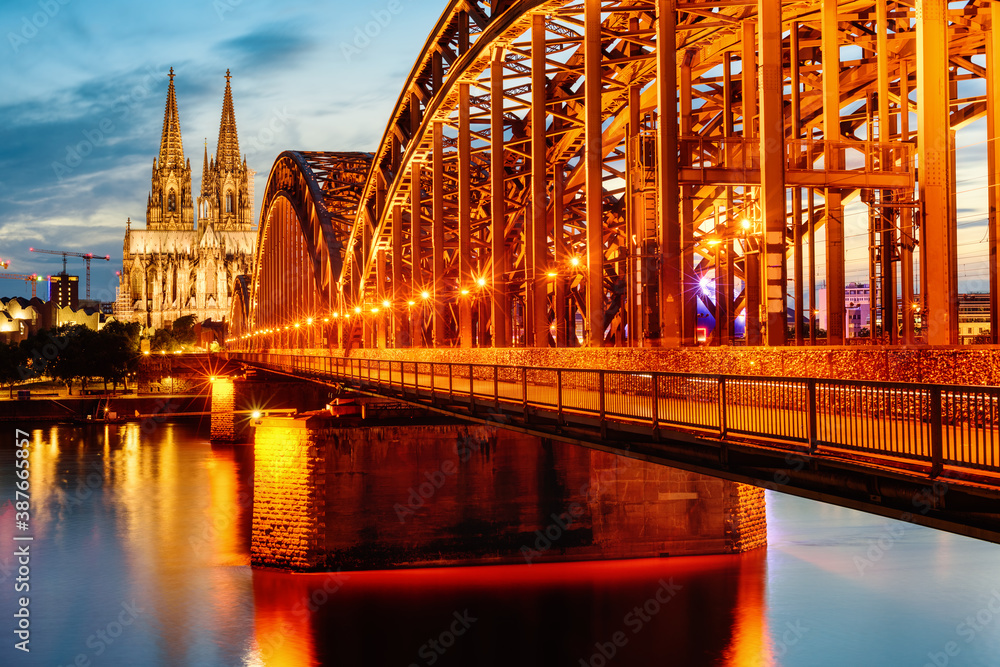 Wall mural Hohenzollern Bridge and Cathedral in Cologne city, Germany