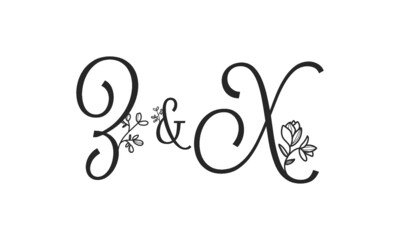 Z&X floral ornate letters wedding alphabet characters