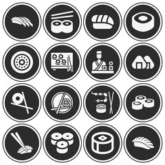 16 pack of sushi  filled web icons set