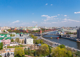 Obraz premium Colorful aerial view of Moscow cityscape. Moscow Kremlin at sunny day