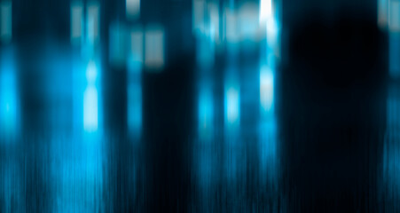 Wet asphalt, night view, neon reflection on the concrete floor. Night empty stage. Dark abstract background, dark street. Night city after rain, wet surface. Blurred background, night bokeh.