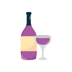 wine bottle and glass icon, flat style